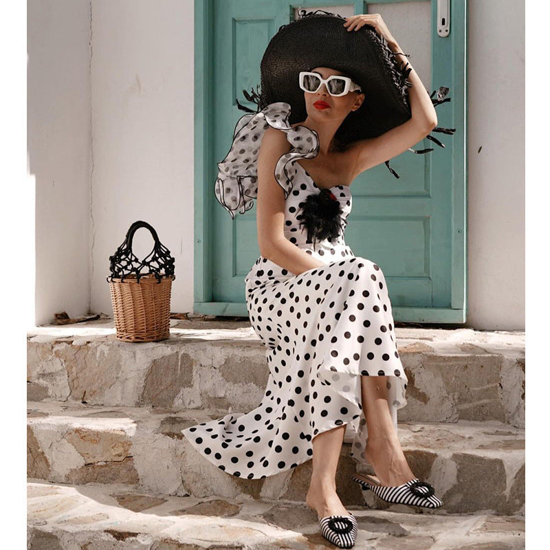 Women's One-Piece Swimsuit with Asymmetric Ruffle Design Mune Fashion