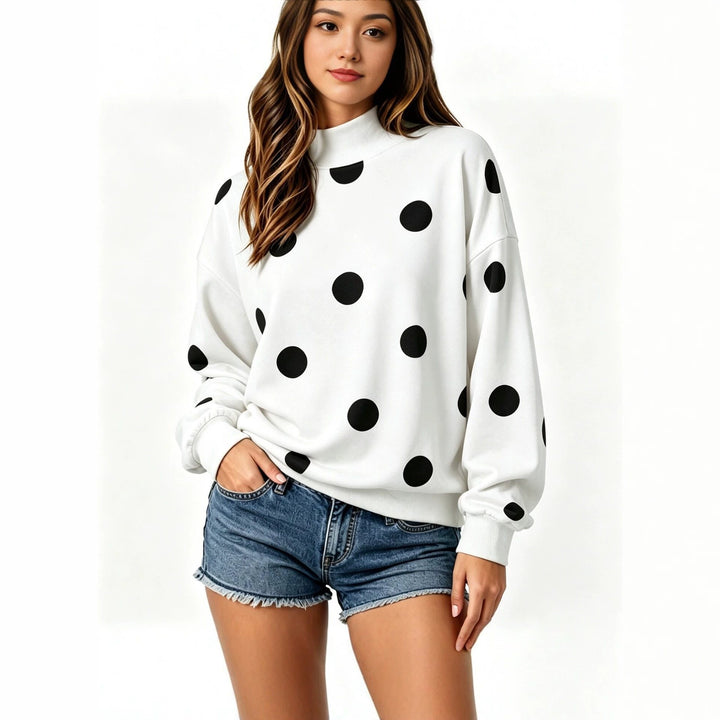 Women's loose-fitting sweatshirt with stand-up collar and large dots Mune Fashion