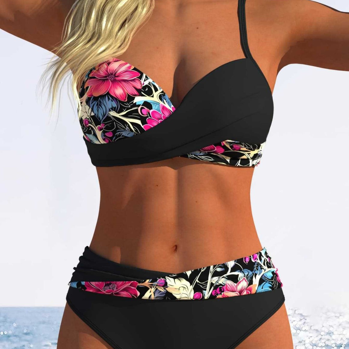 Women’s bikini set with floral wrap pattern and comfortable high-waist briefs Mune Fashion