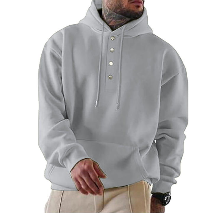 Men's hoodie with Henley button placket and kangaroo pocket EB