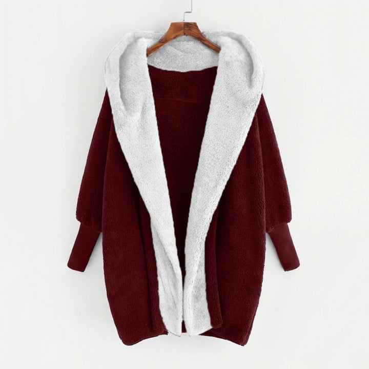 Women's Oversized Faux Fur Hooded Coat with Contrasting Teddy Lining and Ribbed Cuffs Mune Fashion