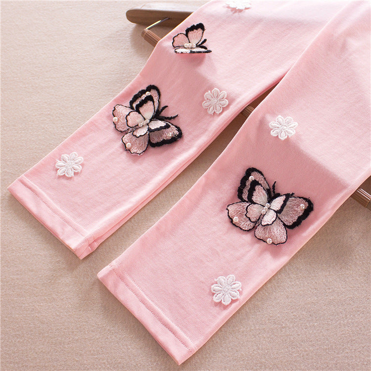 Girl's leggings with colorful butterfly embroideries Mune Fashion