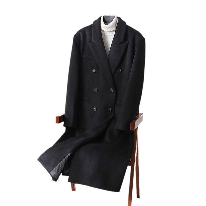 Men's Classic Double-Breasted Long Coat made of Wool Blend with Shawl Collar and Fine Lining Processing Mune Fashion