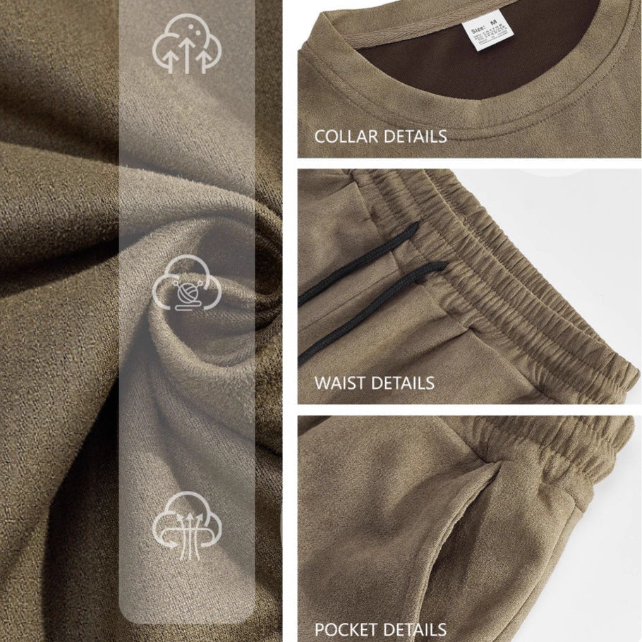 Men's velour lounge set with round neck short sleeve shirt and drawstring shorts Mune Fashion