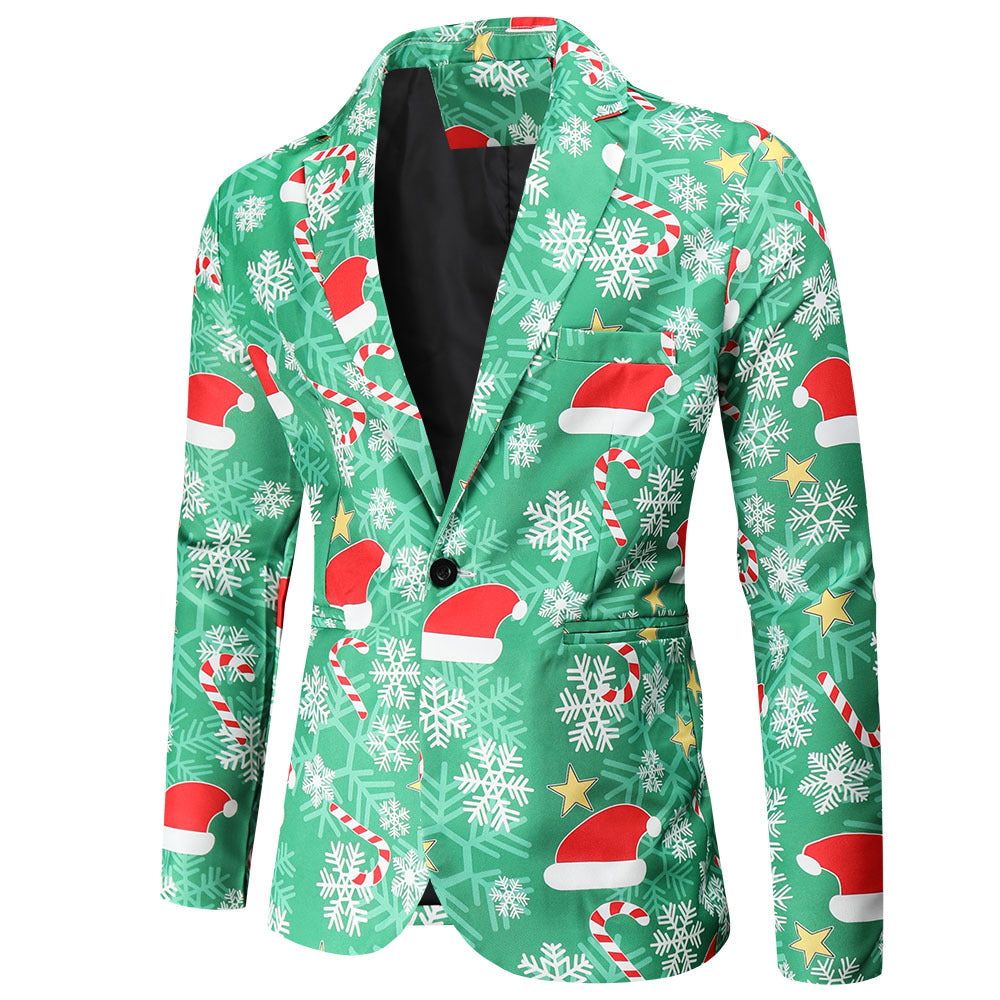 Men's Festive Blazer with Christmas Motif and Modern Cut Mune