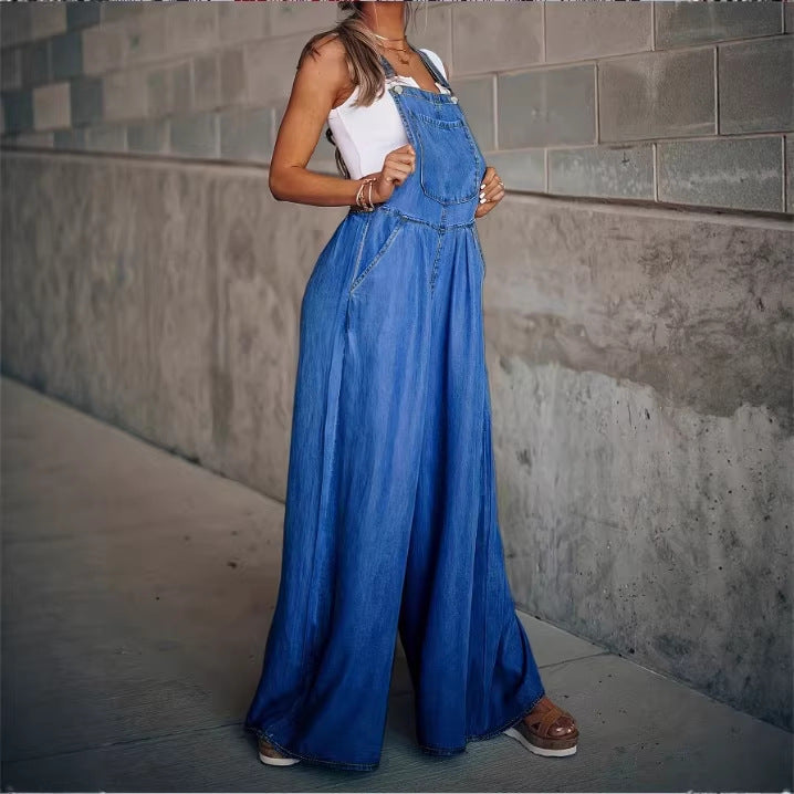 Ladies Wide Overalls in Palazzo Style with Adjustable Straps Mune Fashion