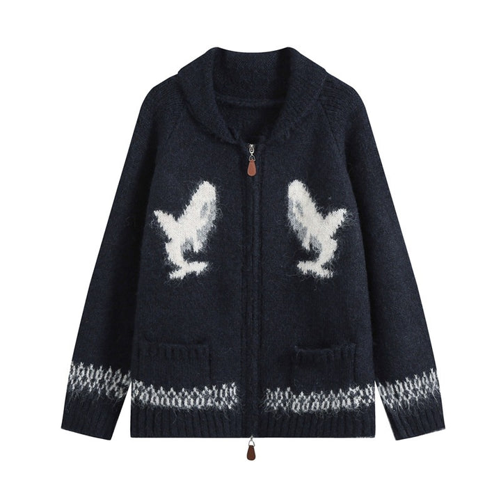 Women’s cardigan with zipper, shawl collar and whale intarsia Mune Fashion