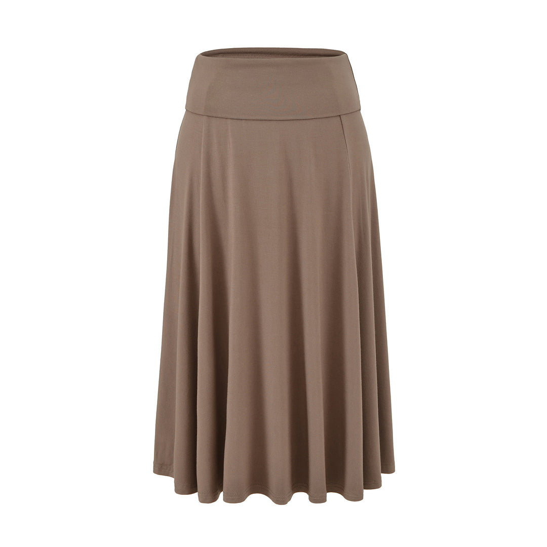 Women's Soft Jersey Maxi Skirt with Foldable Waistband and Flowing A-Line