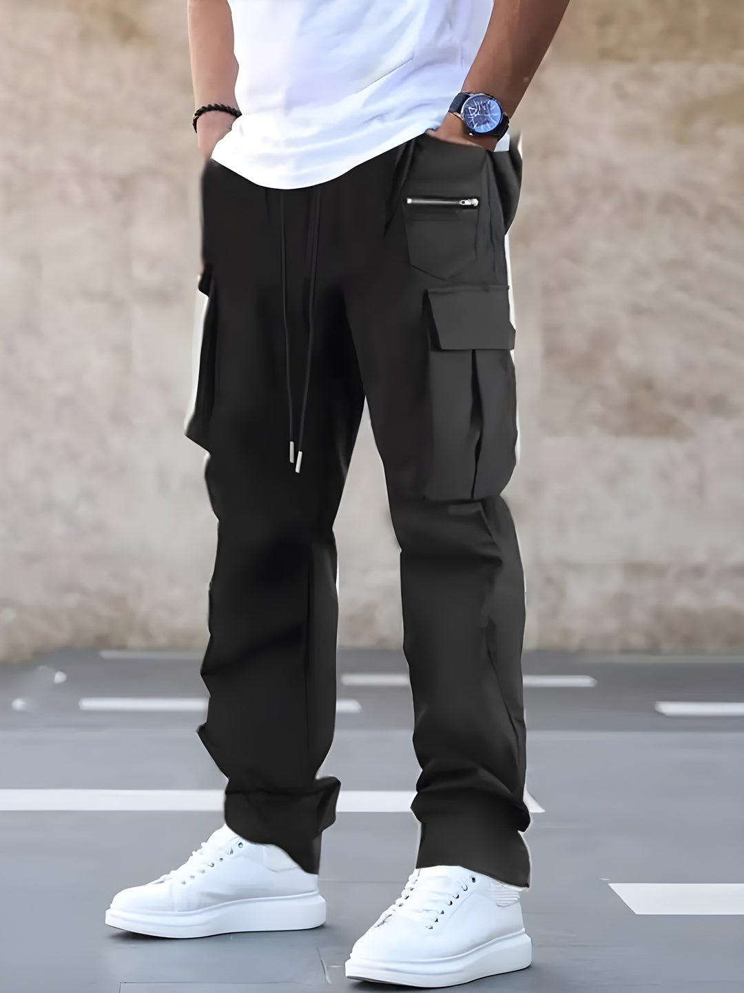 Men's Baggy Utility Cargo Pants with Multiple Pockets, Reinforced Knee Inserts & Drawstring Waist Mune Fashion