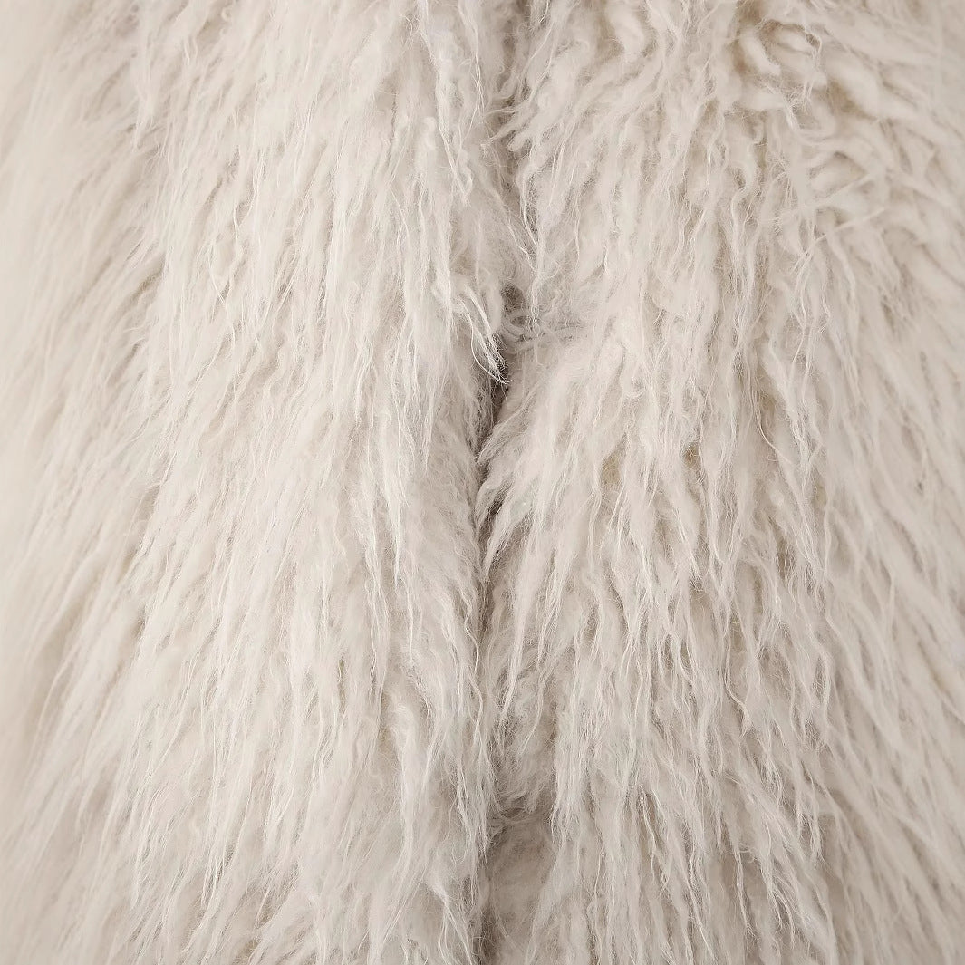 Ladies short-cut faux fur jacket with long-pile shag look and shawl collar Mune Fashion