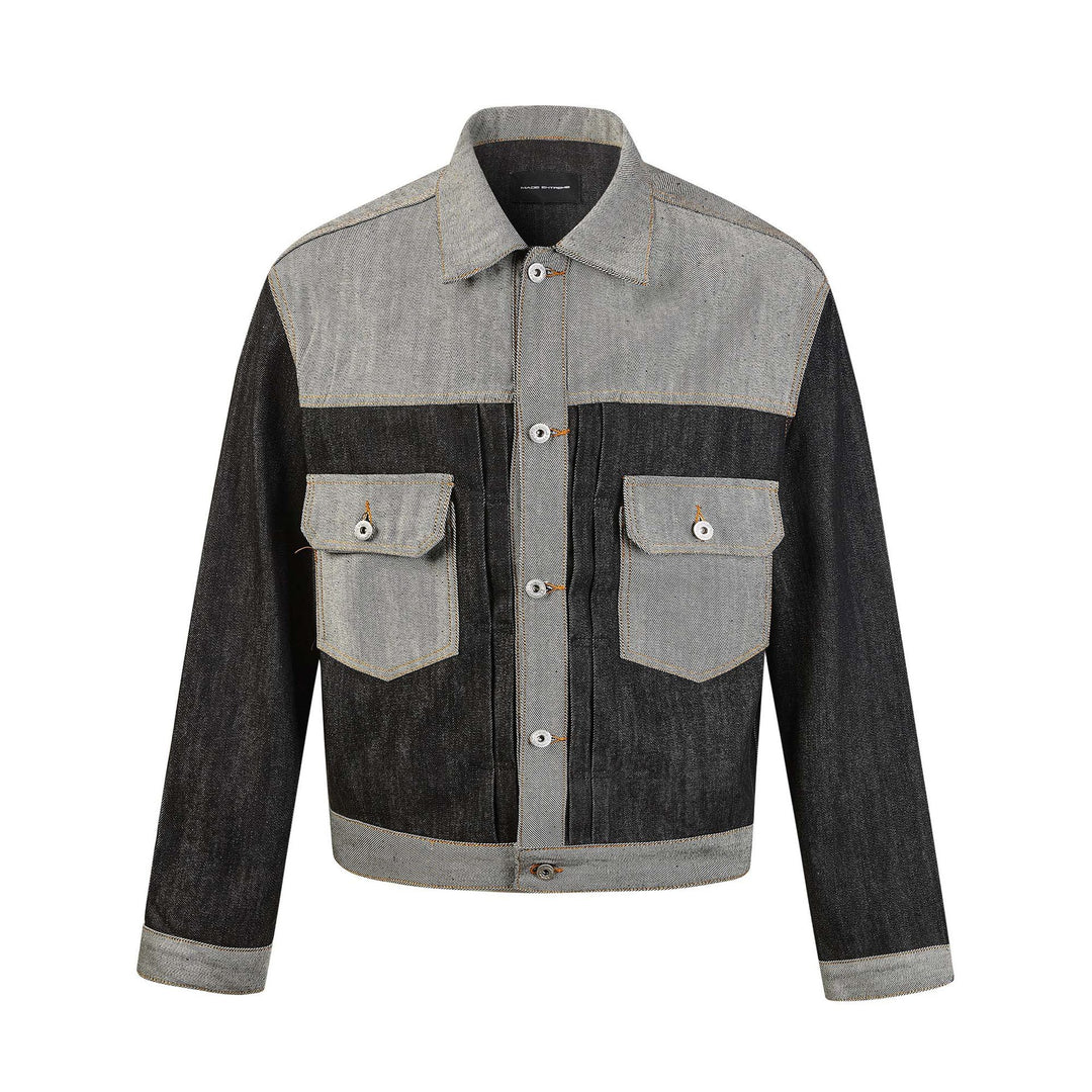 Men's Boxy Denim Jacket with Contrasting Inserts and Utility Pockets Mune Fashion
