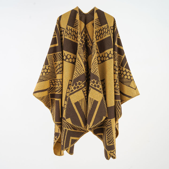 Women's Soft Draping Jacquard Cape with Geometric Allover Pattern and Open Kimono Fit Mune Fashion