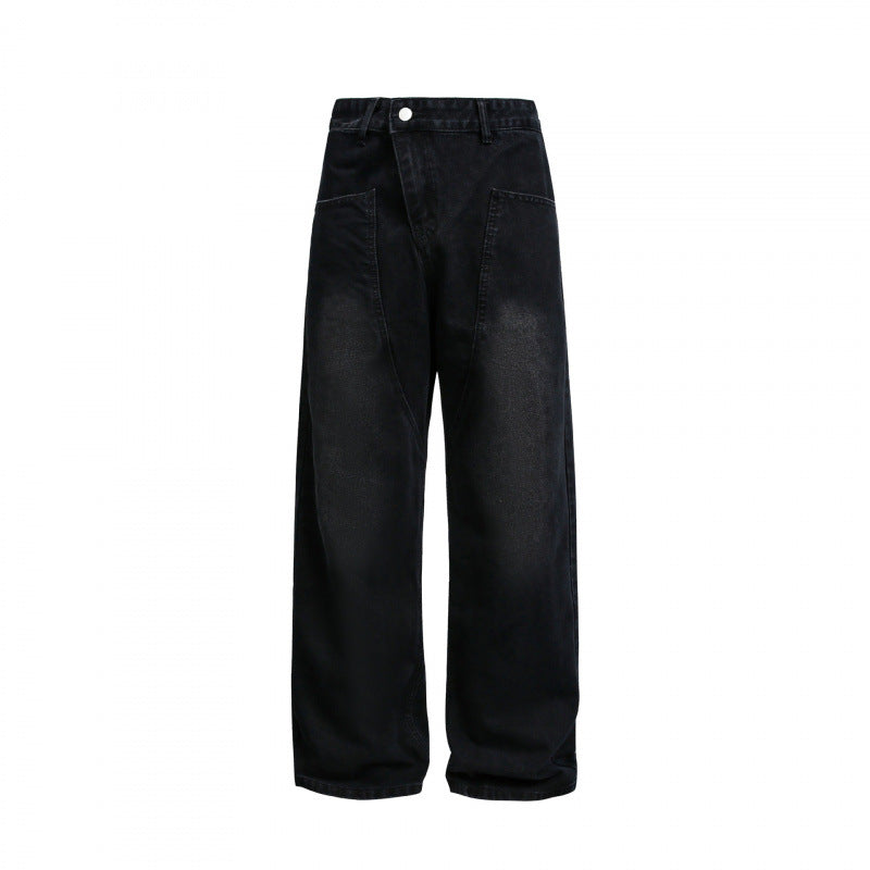 Women's Wide High-Waist Denim Pants with Curved Front Pockets Mune Fashion