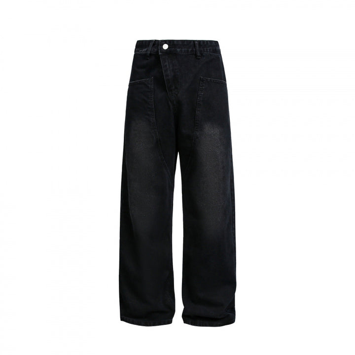 Women's Wide High-Waist Denim Pants with Curved Front Pockets Mune Fashion
