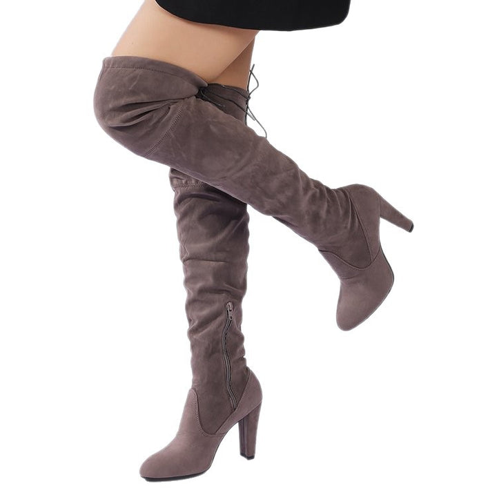 Damen Overknee-Stiefel aus Veloursleder mit hohem Blockabsatz und seitlichem Reißverschluss Mune Fashion