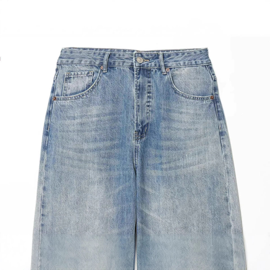 Women non-wide High-Waist Ripped Jeans with Straight-Leg, rolled hem and classic pockets Mune Fashion