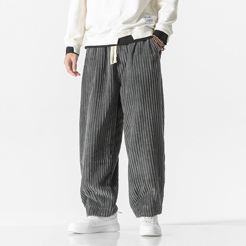 Men's Loose-Fit Corduroy Balloon Pants with Drawstring and Wide Rib Relief Mune Fashion
