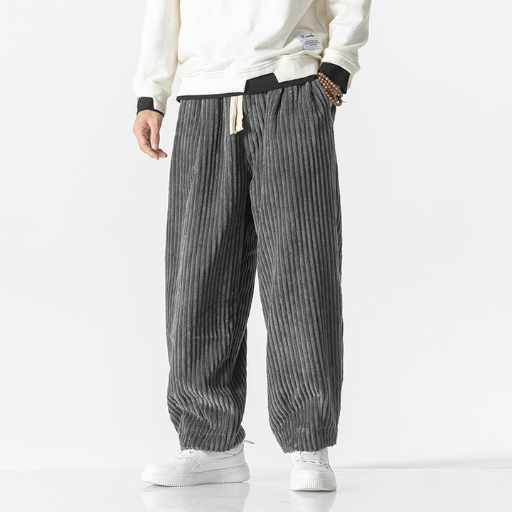 Men's Loose-Fit Corduroy Balloon Pants with Drawstring and Wide Rib Relief Mune Fashion