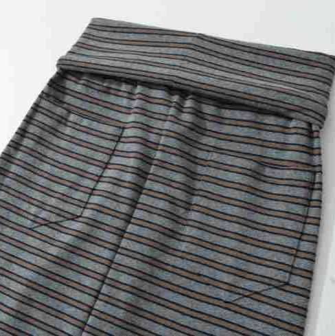 Women's Striped Midi Skirt made of Stretch Jersey with High Waistband and Drawstring Mune Fashion
