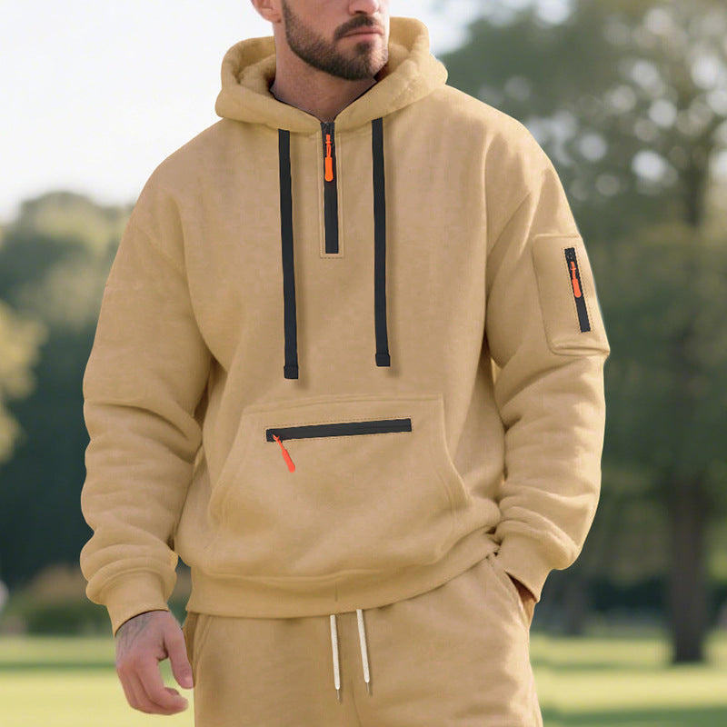 Men's functional hoodie with short front zipper, water-repellent zippers, and utility arm pocket Mune Fashion