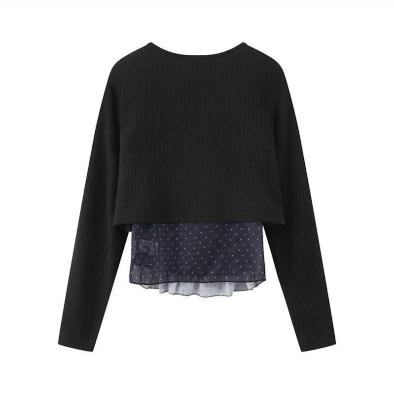 Women's Two-Piece Long Sleeve Top with Knot Front and Delicate Chiffon Under Top Mune Fashion