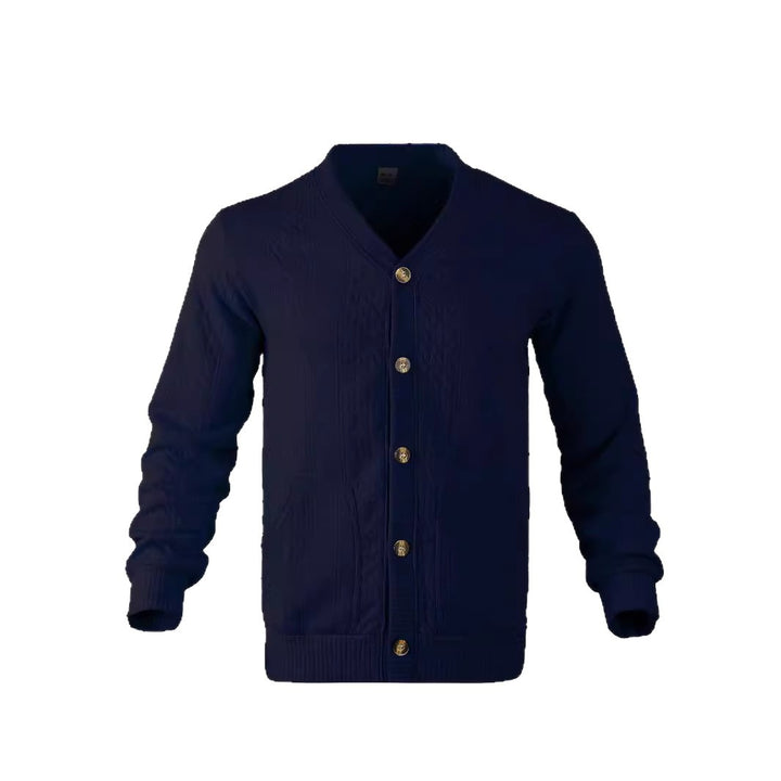 Men's elegant braided knit cardigan with V-neck button placket and patch pockets Mune Fashion