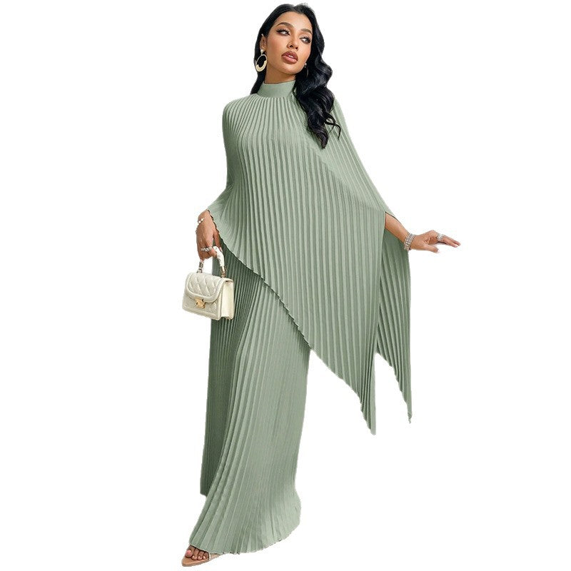 Women Elegant Pleated Cape Blouse Set Mune Fashion
