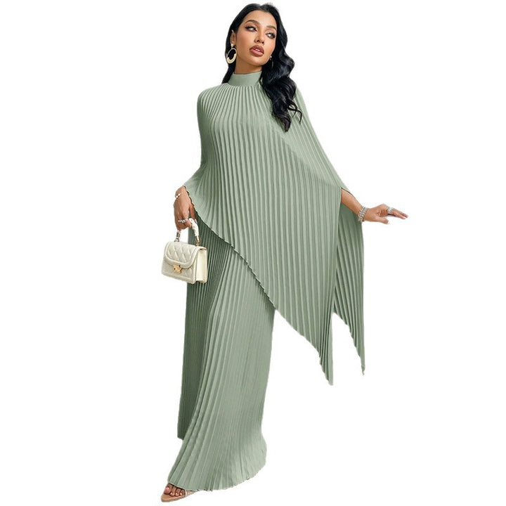 Women Elegant Pleated Cape Blouse Set Mune Fashion