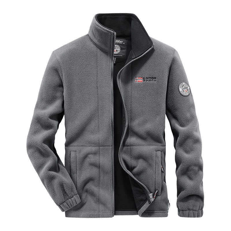 Men's fleece outdoor jacket with full-length zipper, stand collar and zippered pockets Mune Fashion