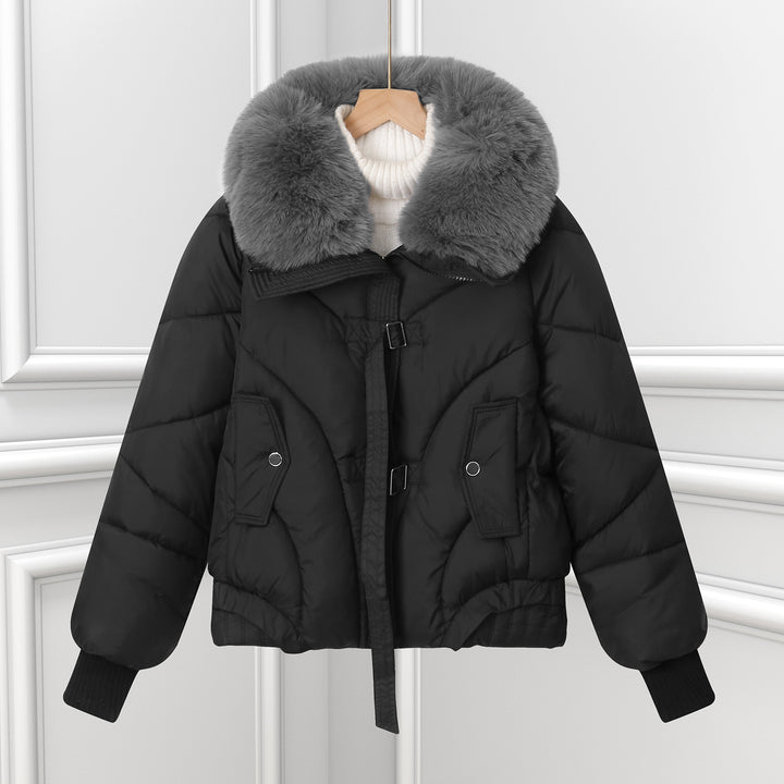 Women's short pilot jacket with voluminous shawl collar, drawstring hem, and patch pockets Mune Fashion