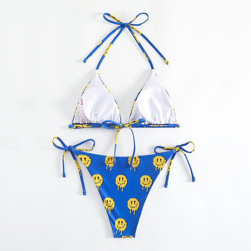 Women’s triangle bikini with casual smiley design and adjustable straps Mune Fashion
