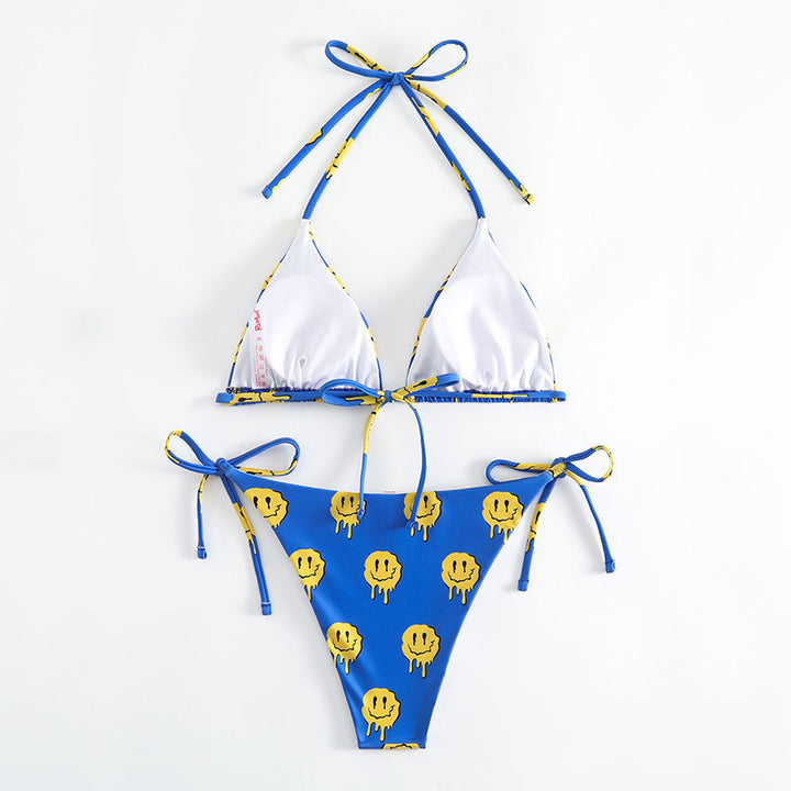Women’s triangle bikini with casual smiley design and adjustable straps Mune Fashion