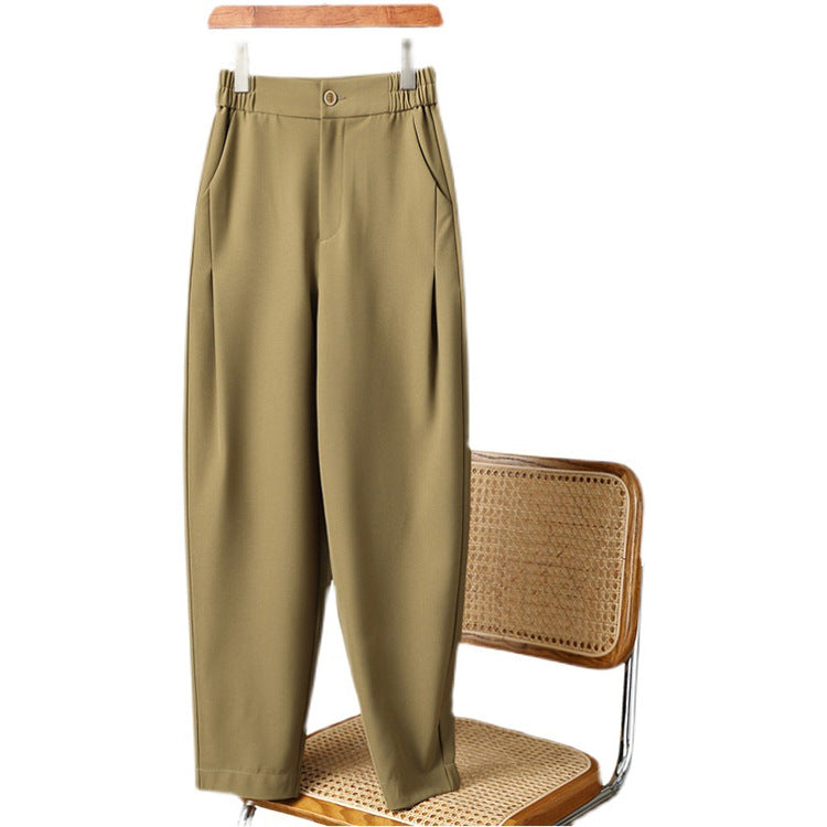 Women's high-waisted tapered suit trousers with elastic back waistband, crease & side pockets Mune Fashion