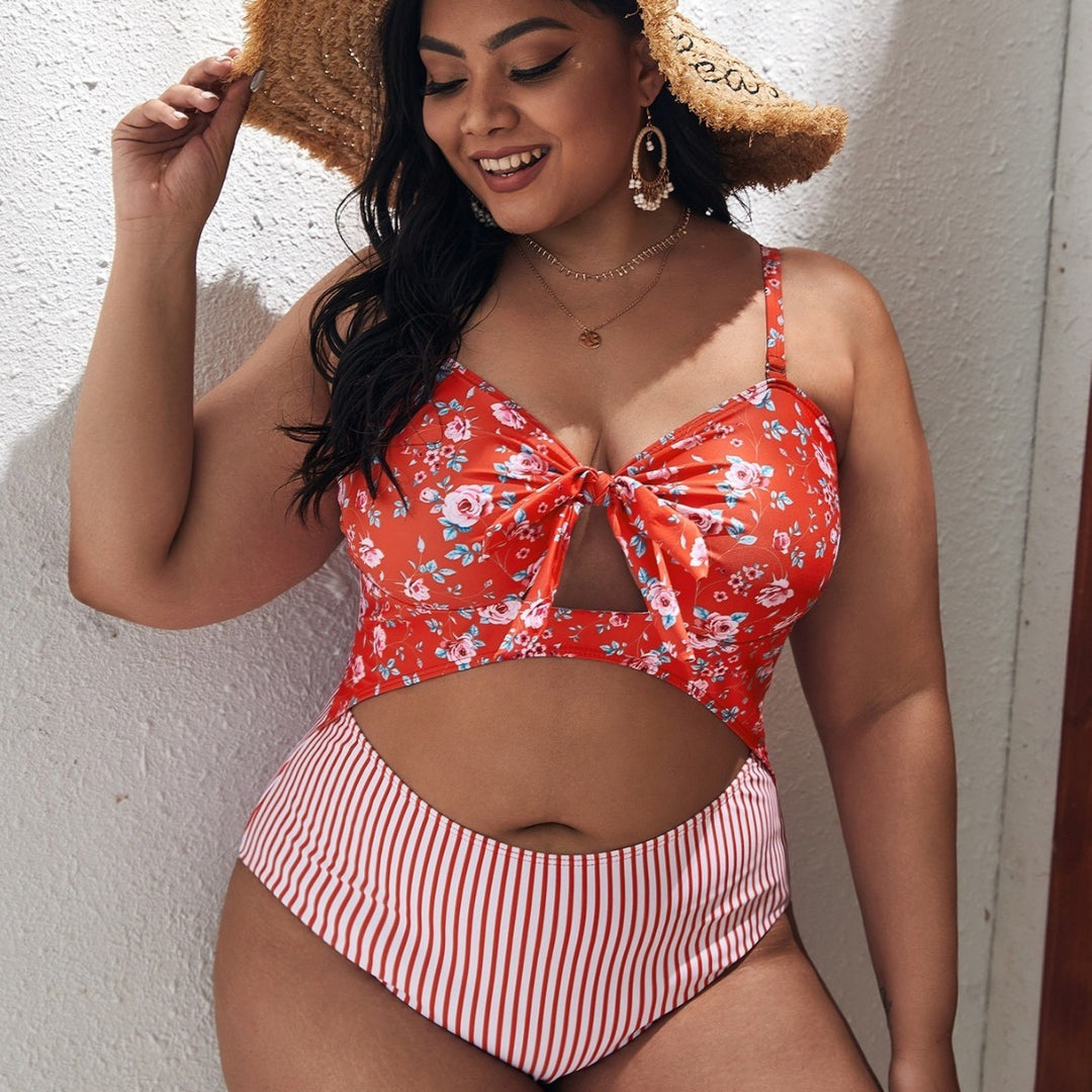 Women's Two-Piece Bikini with Floral Top and High-Cut Bottom Mune Fashion