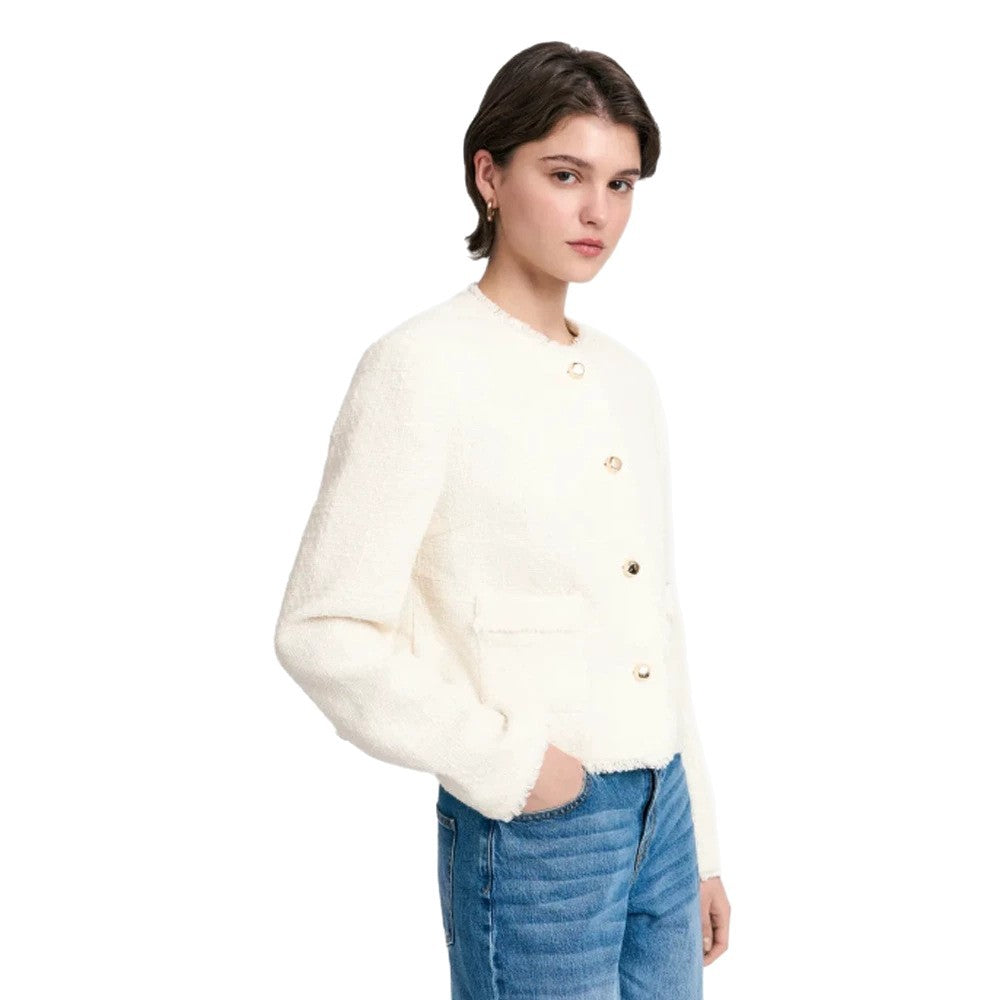 Women's Short Blazer made of Boucle with Pearl Buttons Mune Fashion
