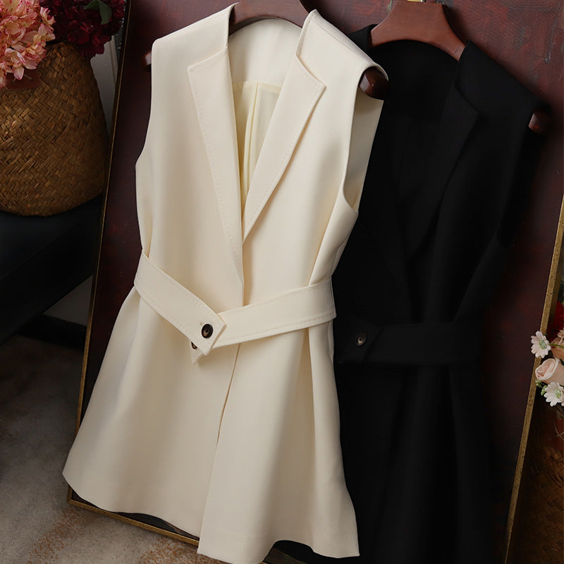 Women's Sleeveless Blazer Vest with Waist Belt Mune Fashion