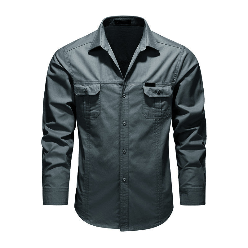 Men's Robust Canvas Work Shirt with Chest Flap Pockets and Classic Shirt Collar Mune Fashion