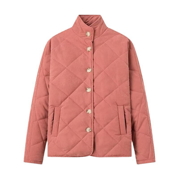 Women Lightweight Quilted Short Jacket with Stand-Up Collar and Button Placket Mune Fashion