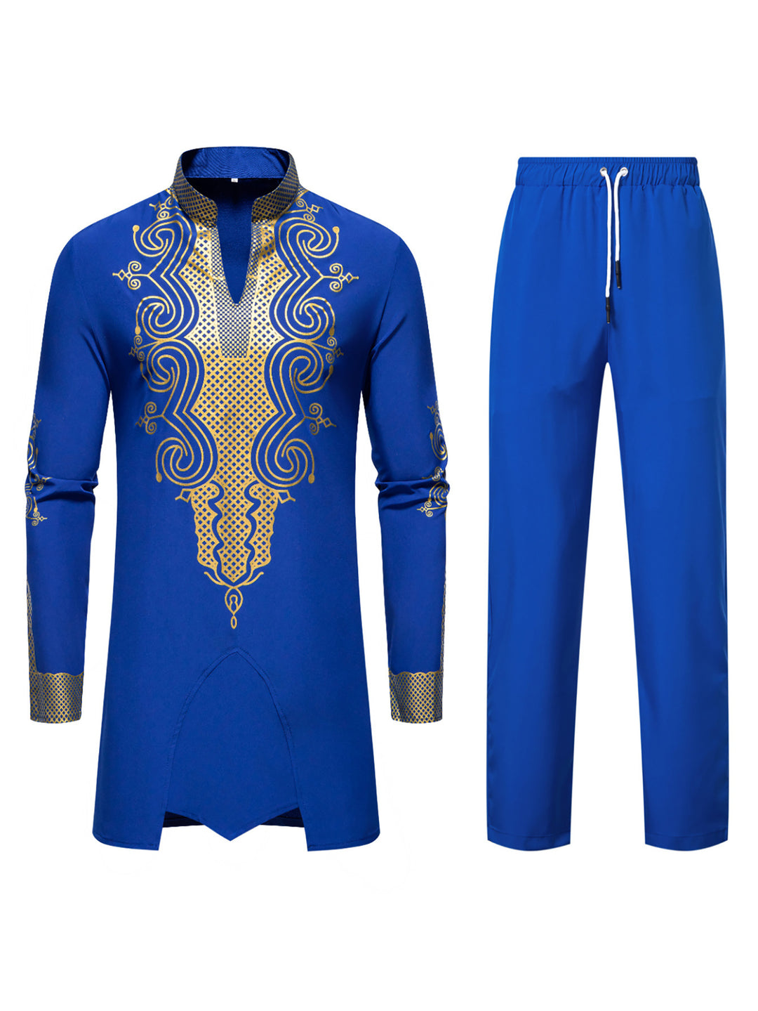 Men's Traditional Embroidered Tunic Set with Mandarin Collar and Elastic Pants Mune Fashion