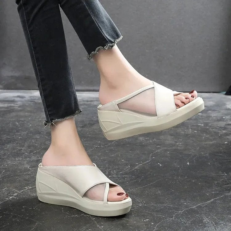 Women's wedge heeled slide sandals with breathable mesh upper Mune Fashion