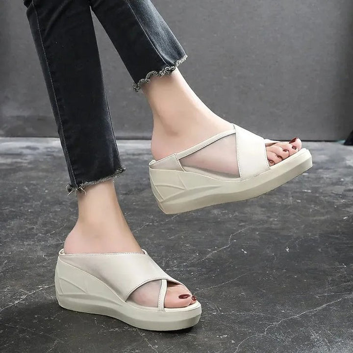 Women's wedge heeled slide sandals with breathable mesh upper Mune Fashion