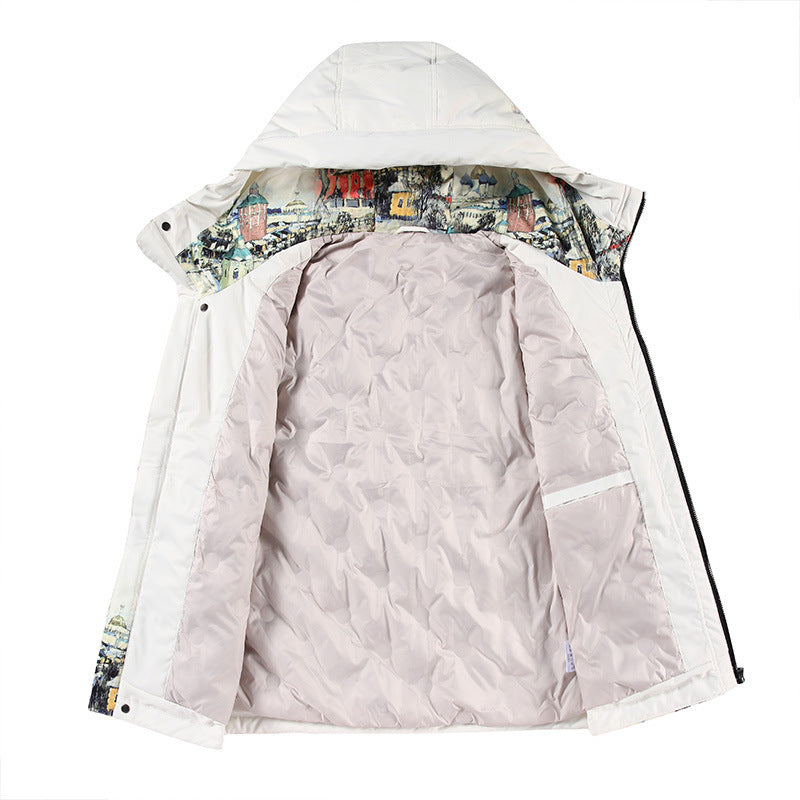 Unisex Hooded Parka with Urban Photo Print, Transparent Pockets and Drawstring Mune Fashion