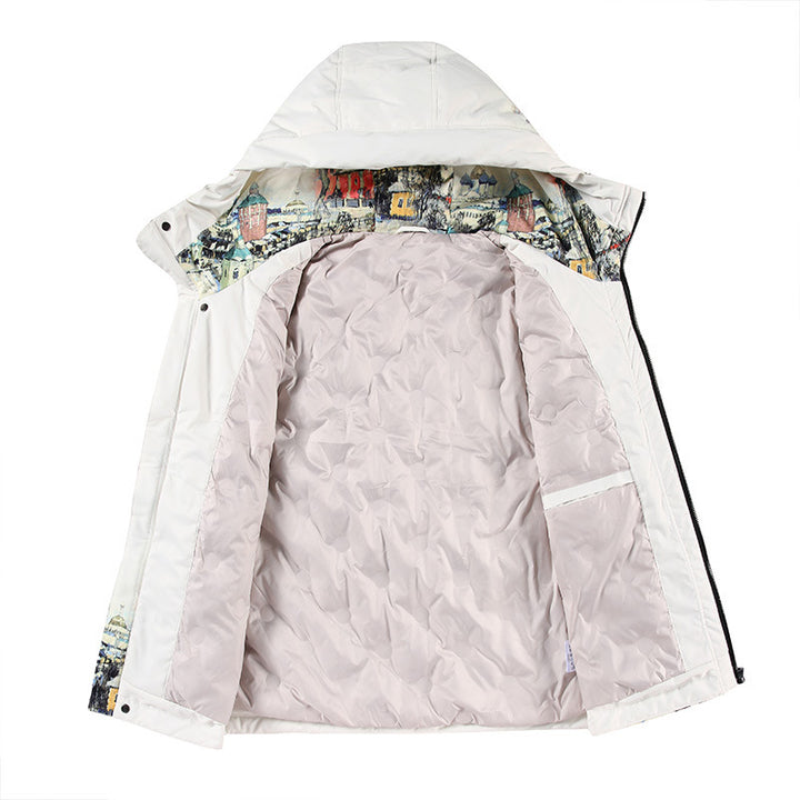 Unisex Hooded Parka with Urban Photo Print, Transparent Pockets and Drawstring Mune Fashion