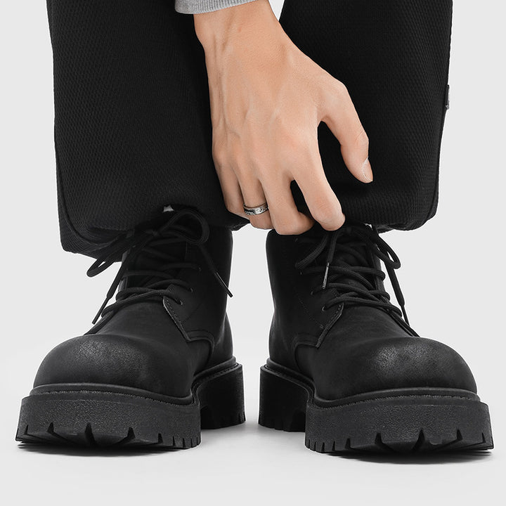 Men's Lace-up Combat Style Boots with Distinctive Tread Sole Mune Fashion