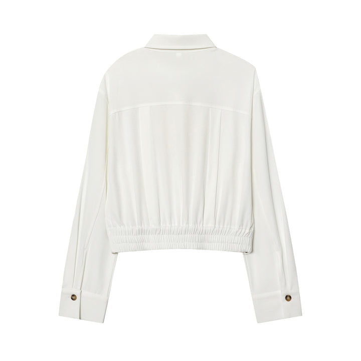 Women tailored cropped button-up blouse with epaulets and decorative button placket Mune Fashion