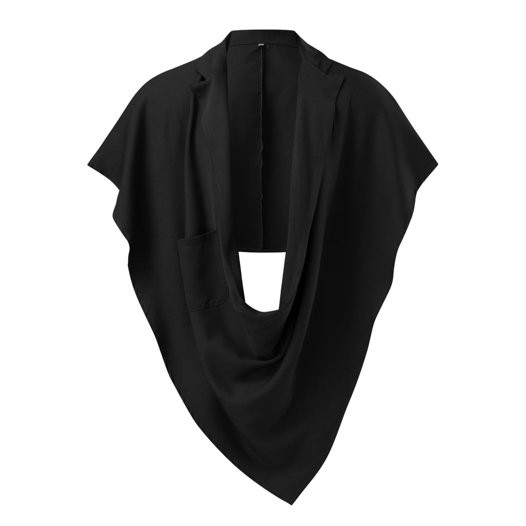 Women's Cape Blazer with shawl collar, open front, patch pocket, and pointed hem Mune Fashion