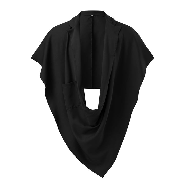 Women's Cape Blazer with shawl collar, open front, patch pocket, and pointed hem Mune Fashion