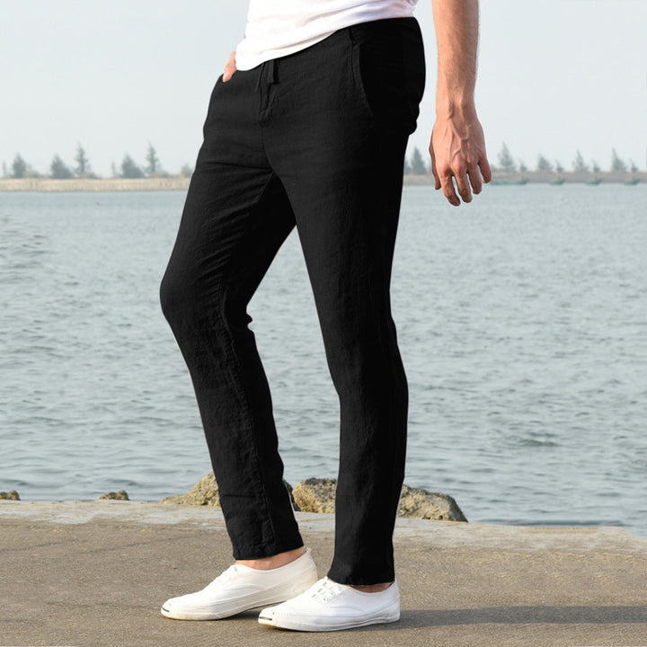Men's Casual Linen Pants with Elastic Waistband and Side Pockets Mune Fashion