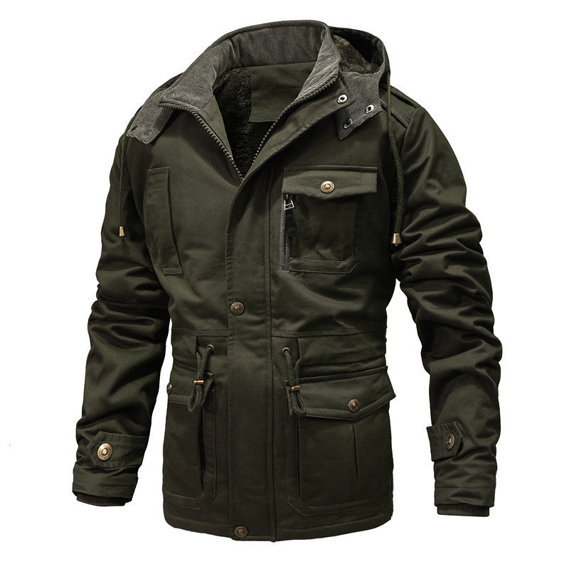 Men's Quilted Canvas Parka with Hood, Versatile Pockets and Drawstring