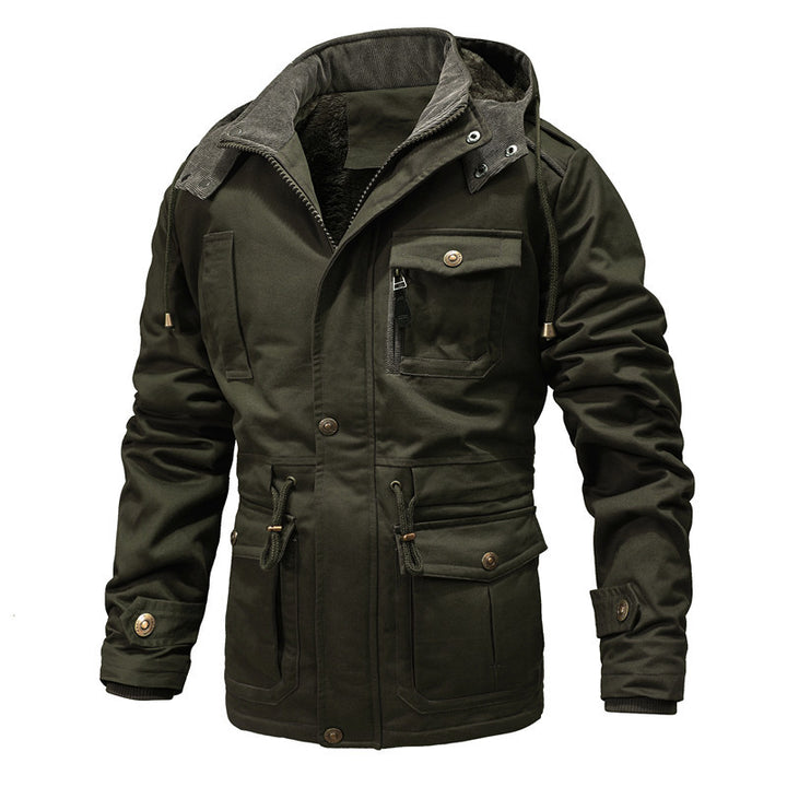 Men's Quilted Canvas Parka with Hood, Versatile Pockets and Drawstring